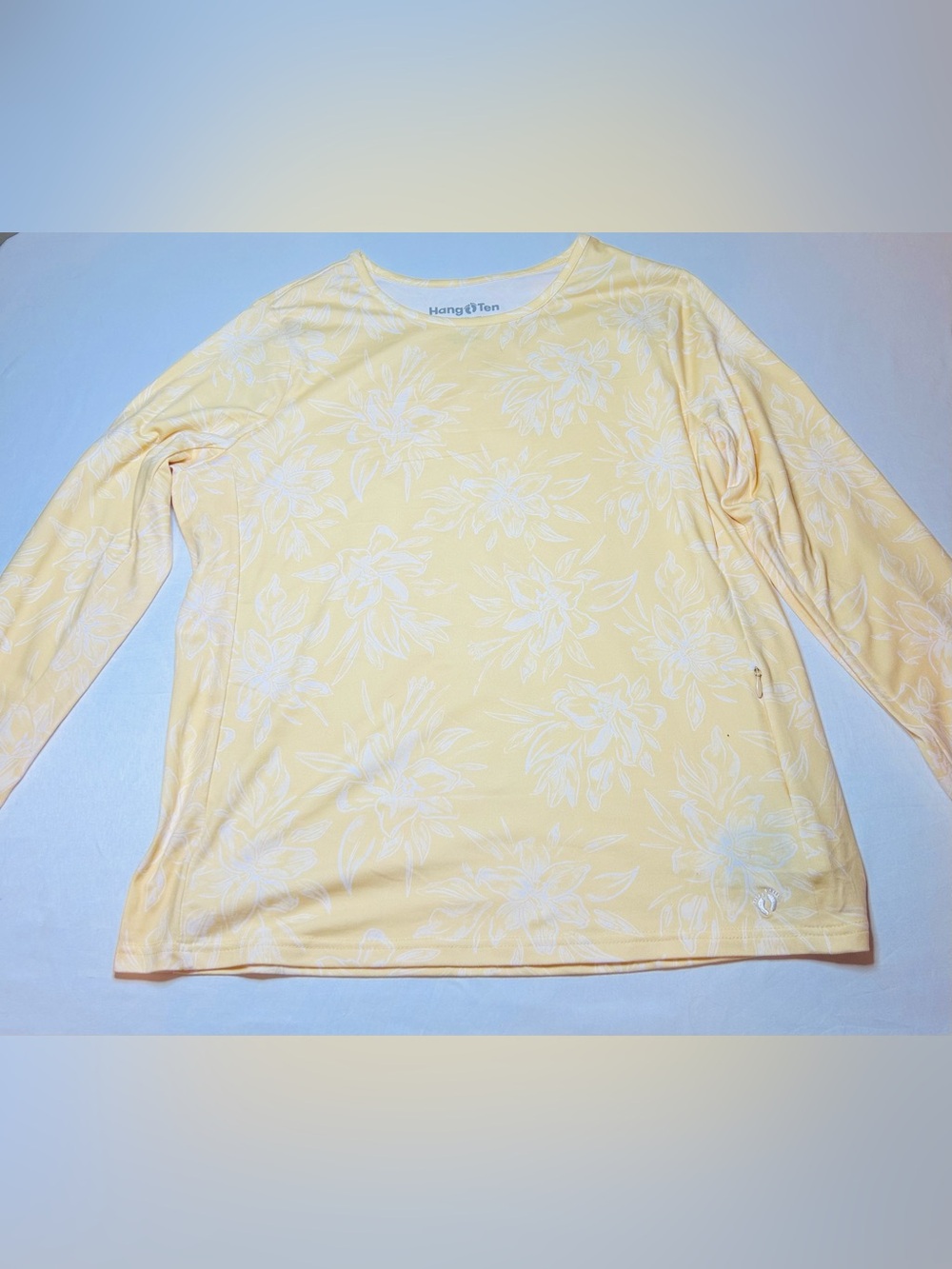 Hang Ten Women's Pale Yellow Long Sleeve Floral Tee